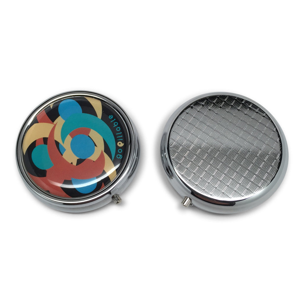 GOPILLABLE MIDNIGHT SWIRL PILL BOX PILL CASE for POCKET OR PURSE decorative design pill organizer for travel small pill box/pill