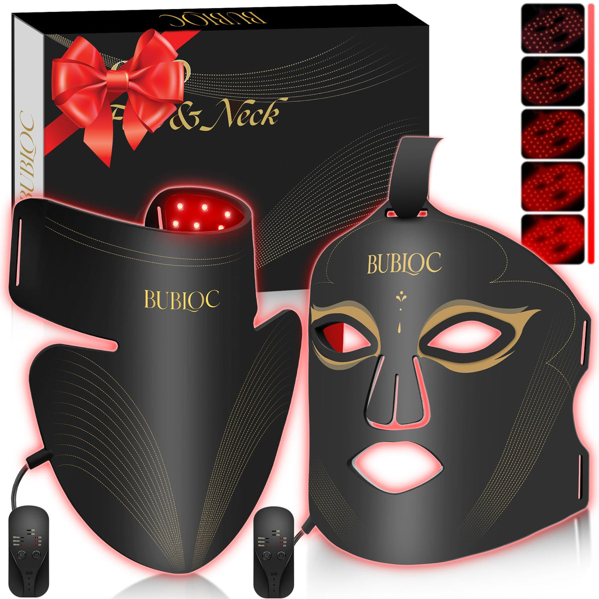 Onisdin Red Light Therapy Mask Set, FiveLevel Brightness Adjustment for Face and Neck, 630nm Infrared Light + 850nm NearInfrar