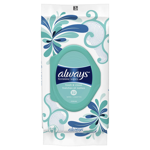 Always Feminine Wipes, Fresh & Clean, Soft Pack, 32Count