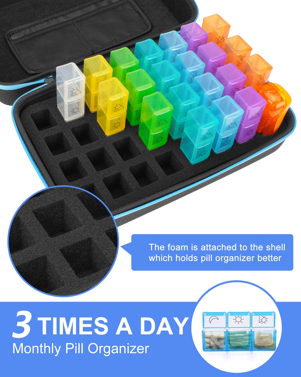 Monthly Pill Organizer 3 Times a Day with Pill Cutter, 30 Days Pill Organizer Monthly, Month Medicine Box Holder Organizer with