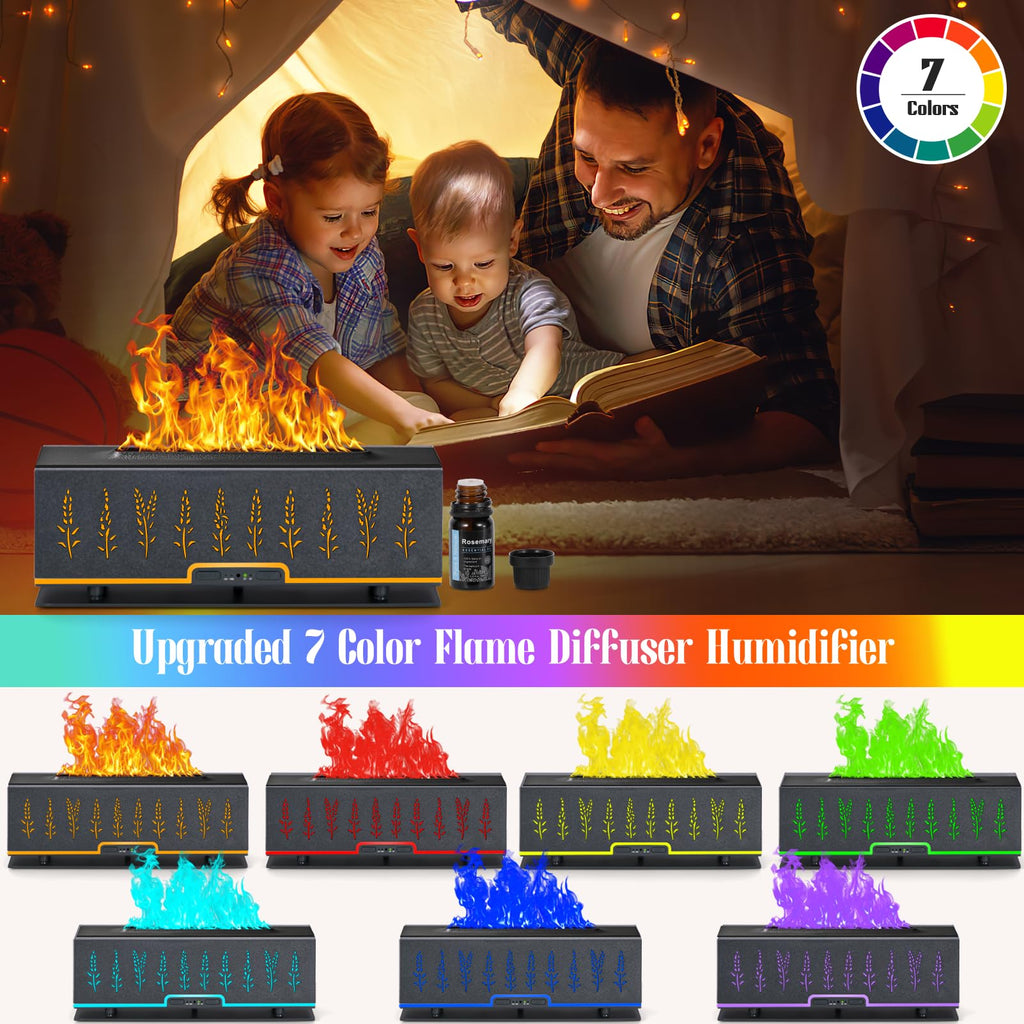 PANGPENG Colorful Essential Oil Diffuser, 7 Colors Flame Fire Diffuser, 200ML Ultra-Quiet Aromatherapy Diffuser with Remote Cont