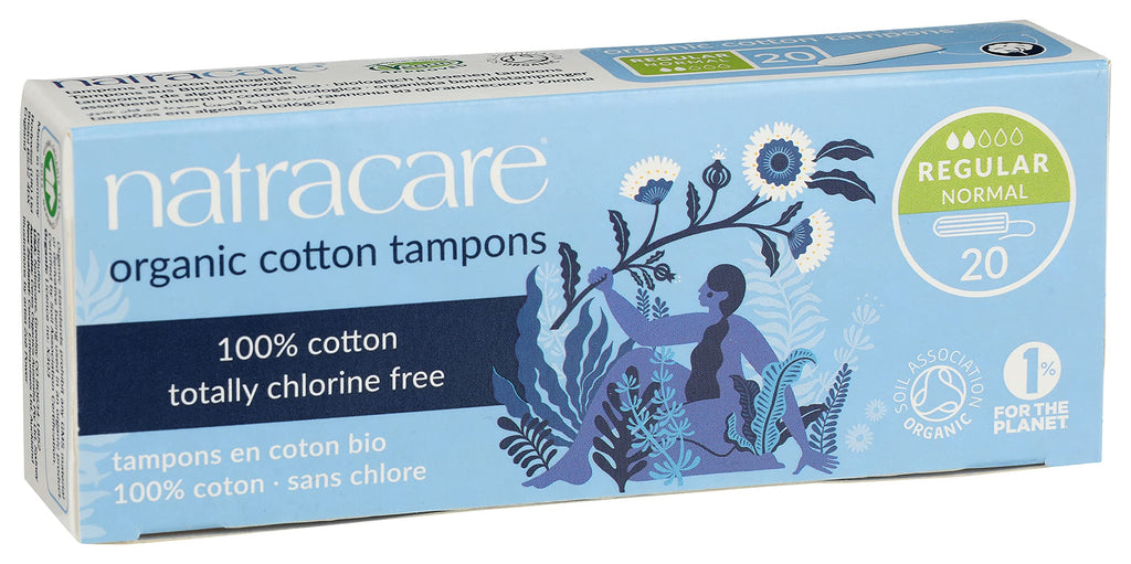 Natracare Non-Applicator 100% Organic Cotton Tampons, Regular, Totally Chlorine Free, Biodegradable and Compostable (1 Pack, 20