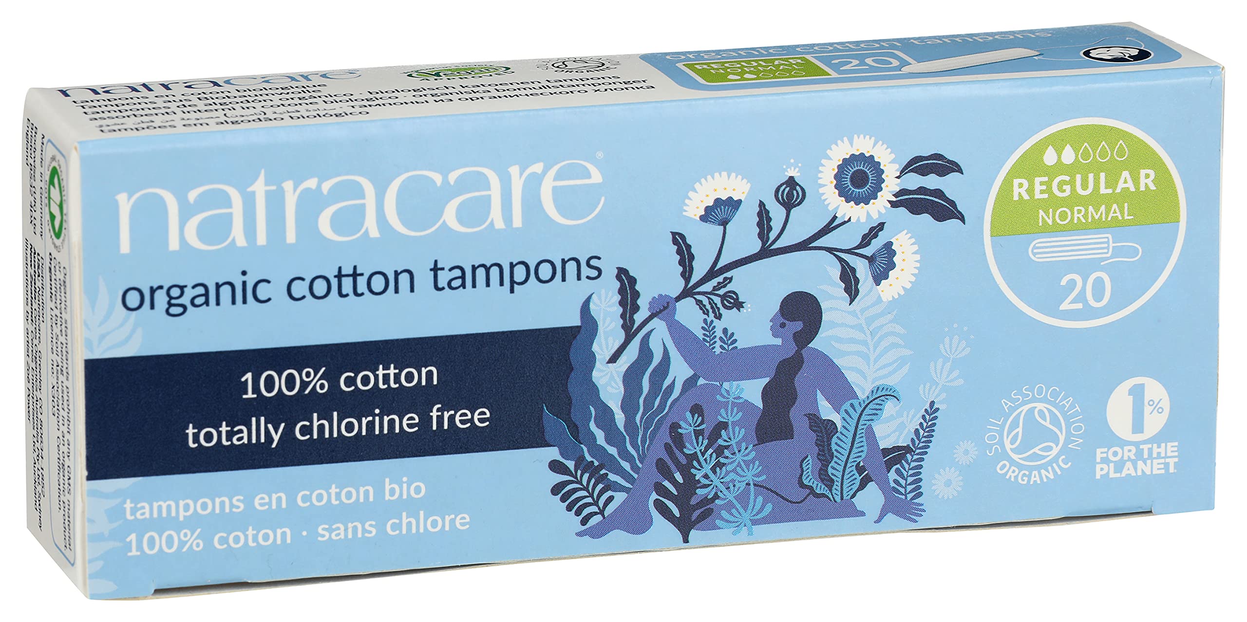 Natracare Non-Applicator 100% Organic Cotton Tampons, Regular, Totally Chlorine Free, Biodegradable and Compostable (1 Pack, 20