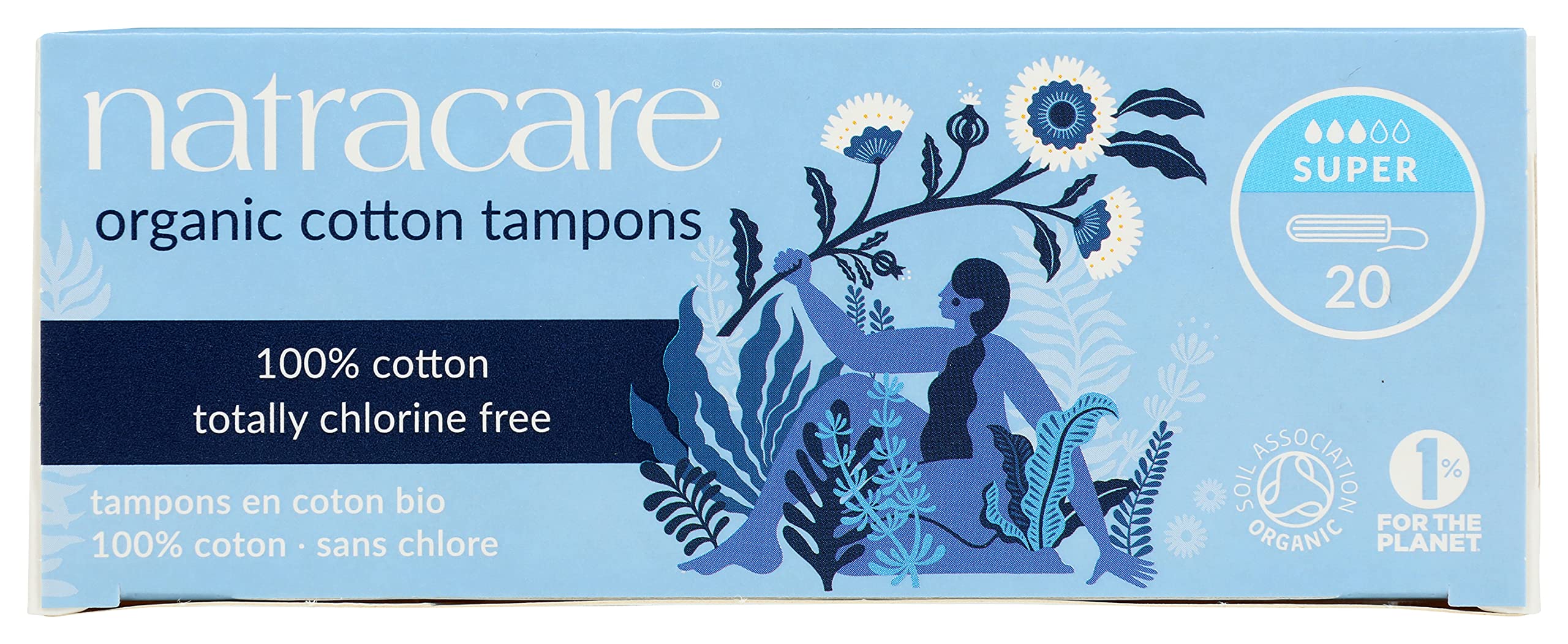 Natracare Non-Applicator 100% Organic Cotton Tampons, Super, Totally Chlorine Free, Biodegradable and Compostable (1 Pack, 20 Ta