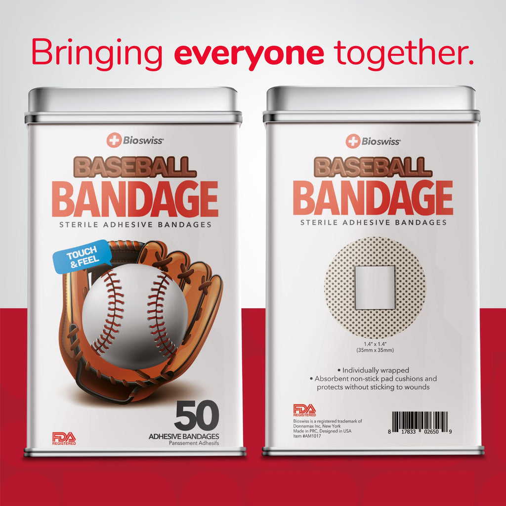 BioSwiss Bandages, Baseballs Shaped Self Adhesive Bandage, Latex Free Sterile Wound Care, Fun First Aid Kit Supplies for Kids, 5
