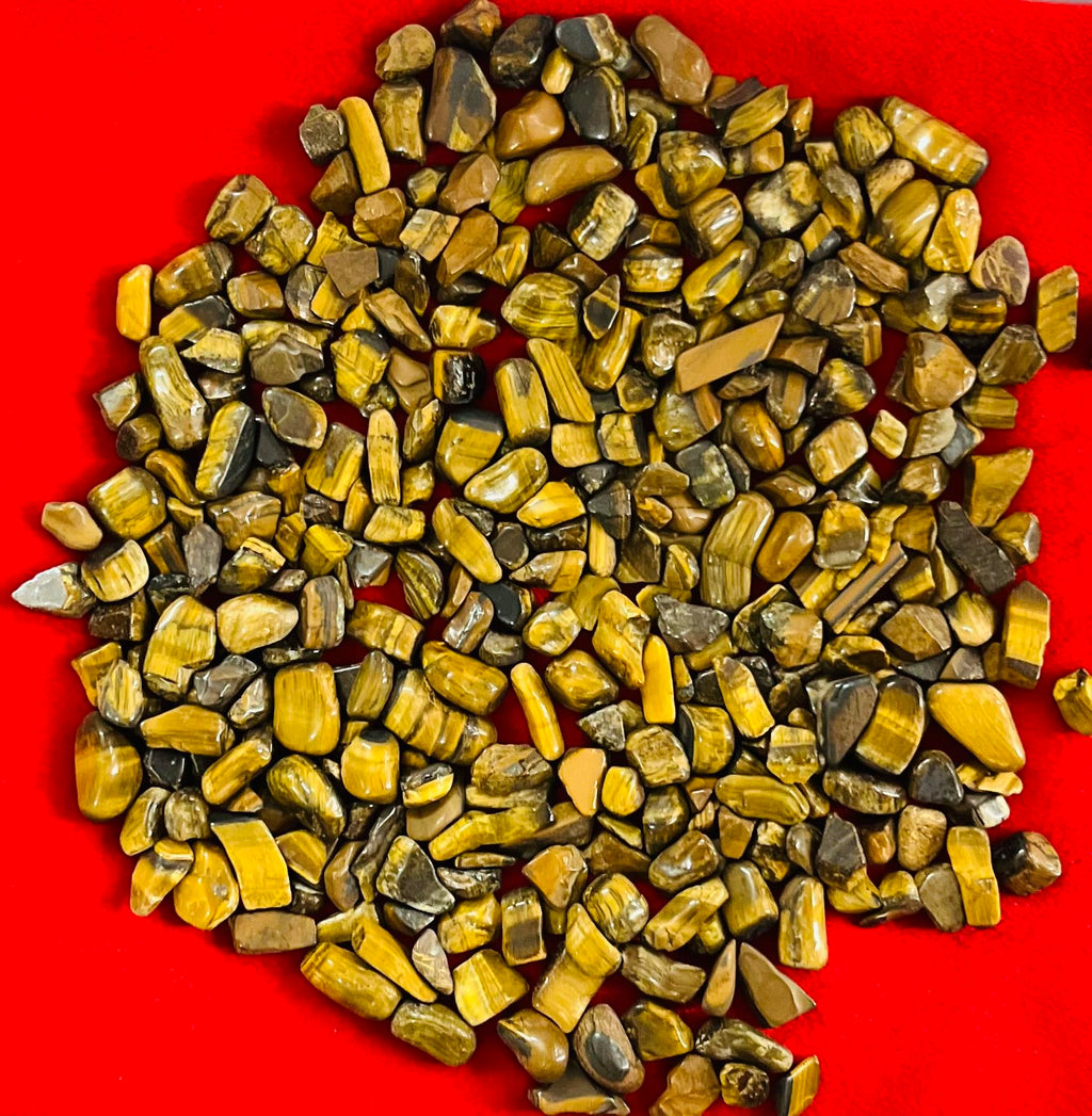 Indian Consigners Natural Crushed Polished Tumbled Gem Stone Chips, Decoration & Healing Crystals (Tiger Eye)