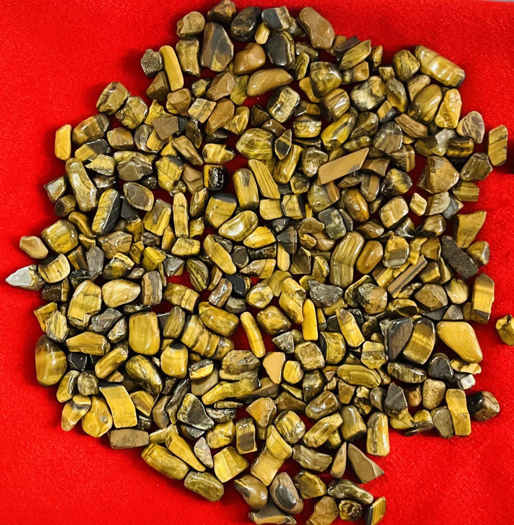 Indian Consigners Natural Crushed Polished Tumbled Gem Stone Chips, Decoration & Healing Crystals (Tiger Eye)