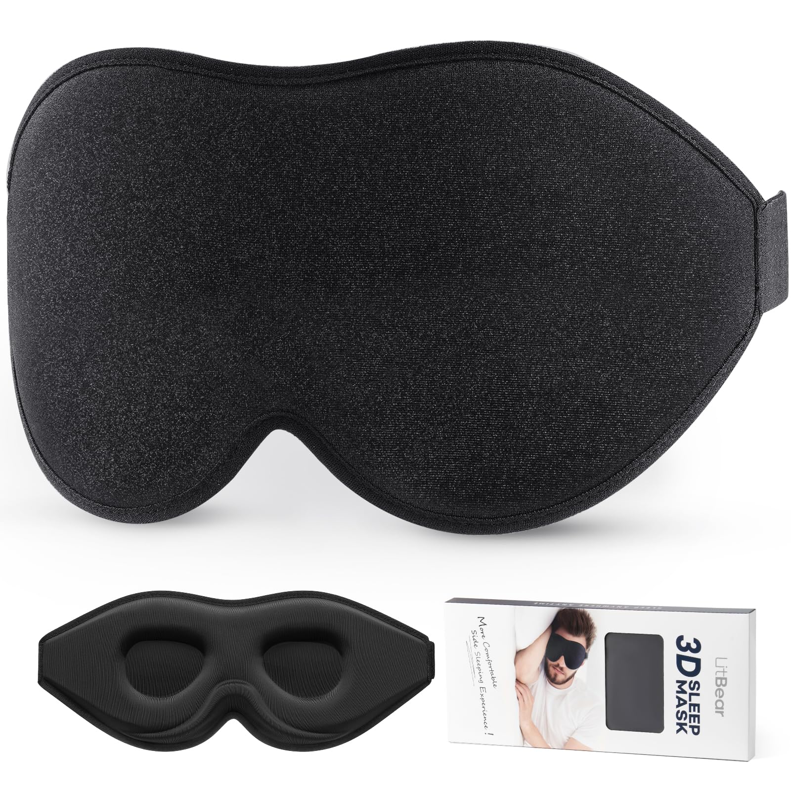 LitBear Sleep Mask for Side Sleeper Women Men, Eye Mask for Sleeping Light Blocking, 3D Contoured Cup Sleeping Mask, Soft Breath