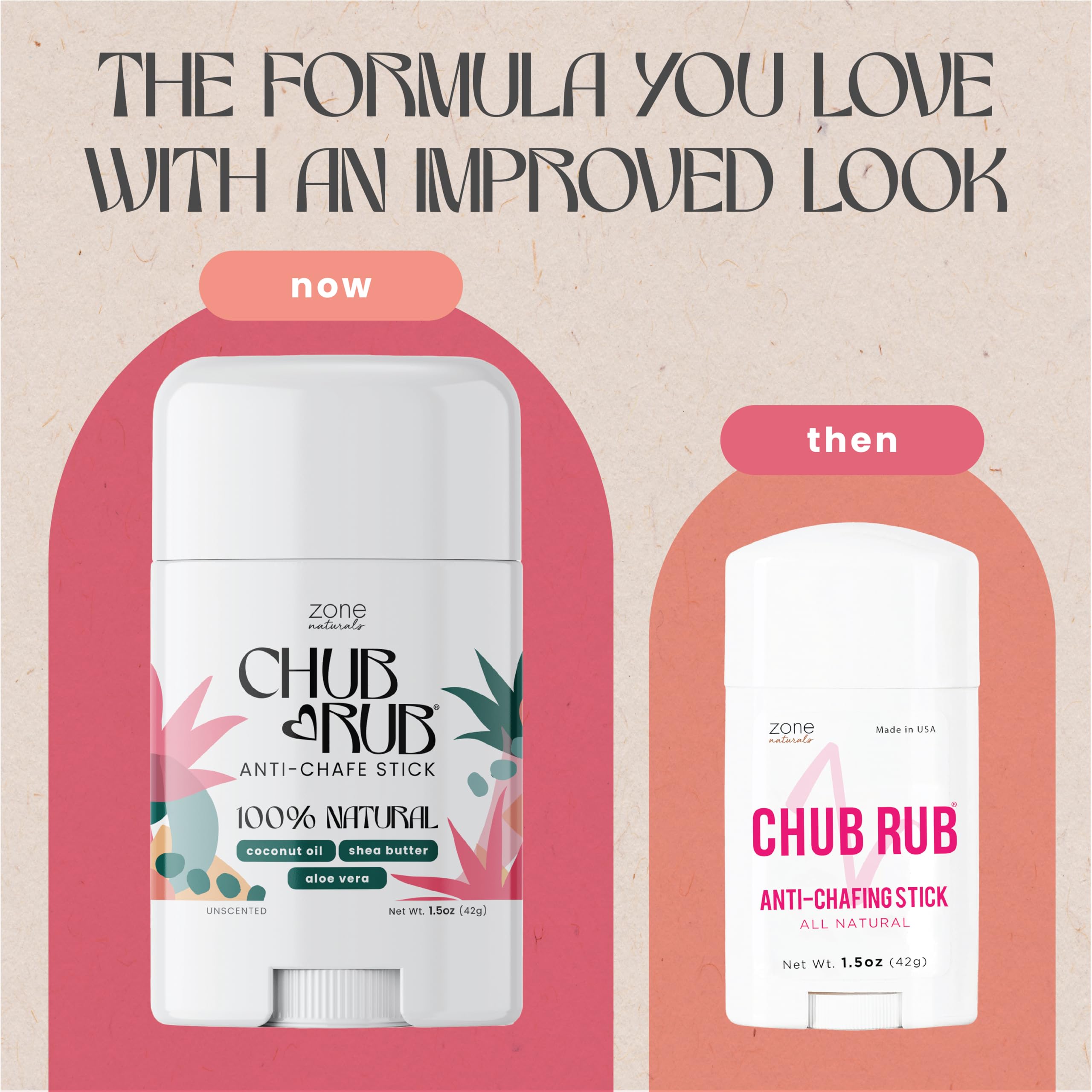 Zone Naturals 2 Pack Chub Rub Stick - All Natural Anti Chafing Stick - Friction Defense Stick - Anti Chafe Stick Reduces Rubbing