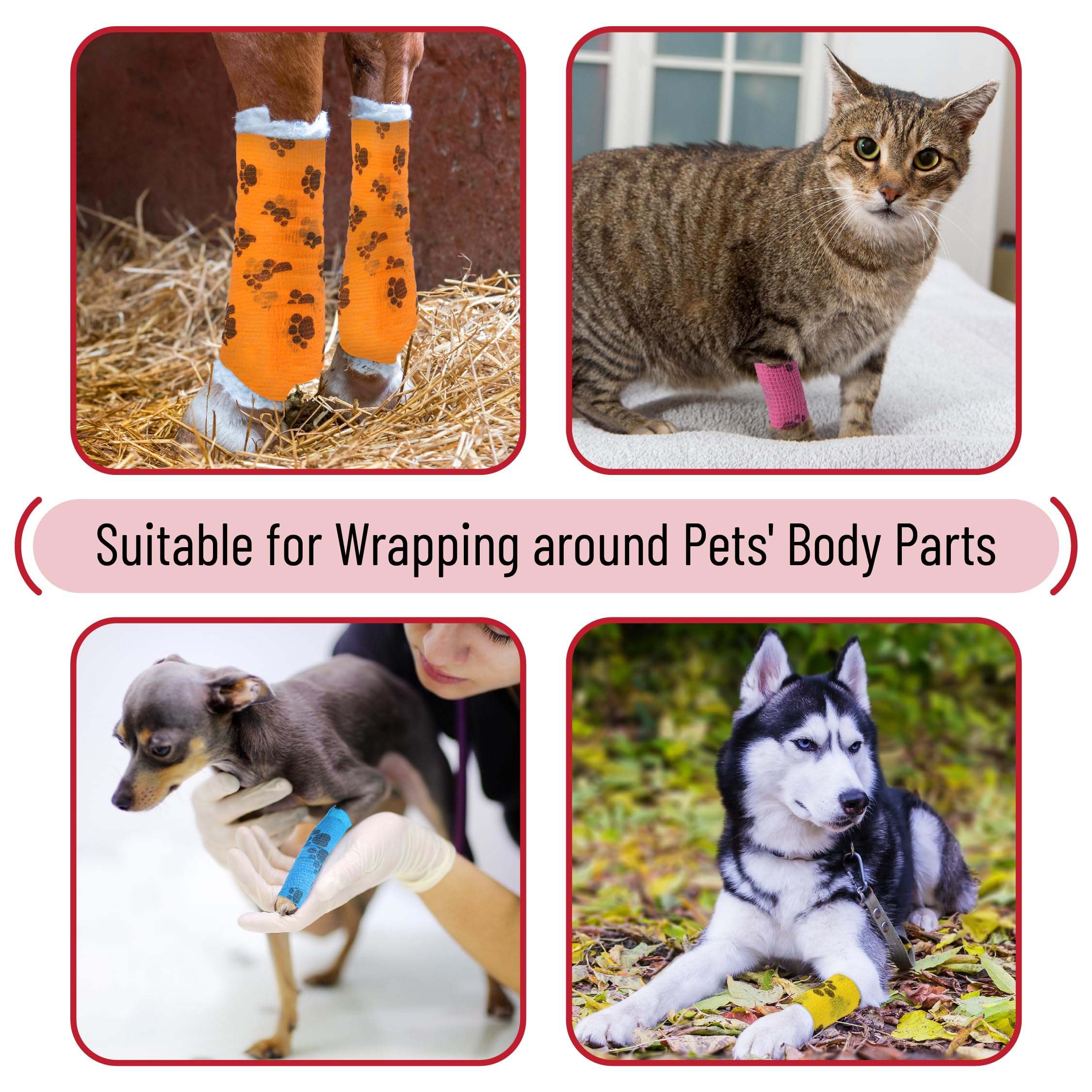 Mr. Pen- Self Adhesive Bandage Wrap, 6 Pack, Paw Design, 2 x 5 Yards, Adhesive Bandages, Cohesive Bandage, Medical Wrap, Elastic