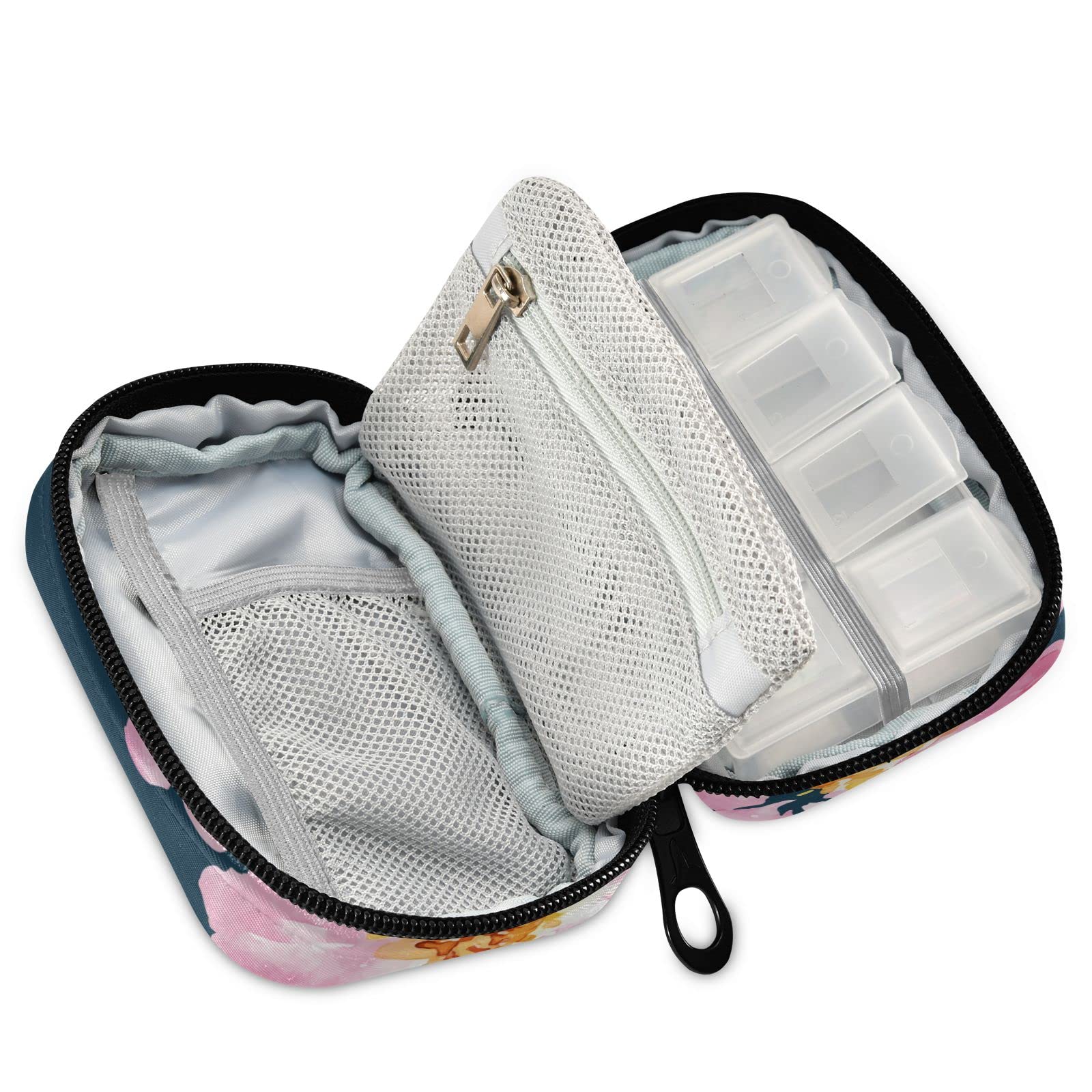 Custom Pill Box 7 Day Pill Case Bag Watercolor Floral Flower Personalized Name Travel Pill Organizer Bag with Zipper Portable We