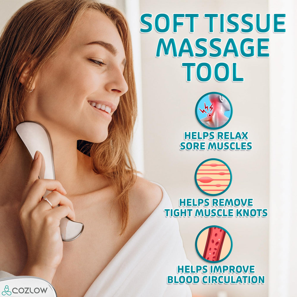 COZLOW 3-in-1 Stainless Steel Muscle Scraper Tool Set for IASTM Therapy - Skin Scraping Massage Tools for Soft Tissue Mobilizati