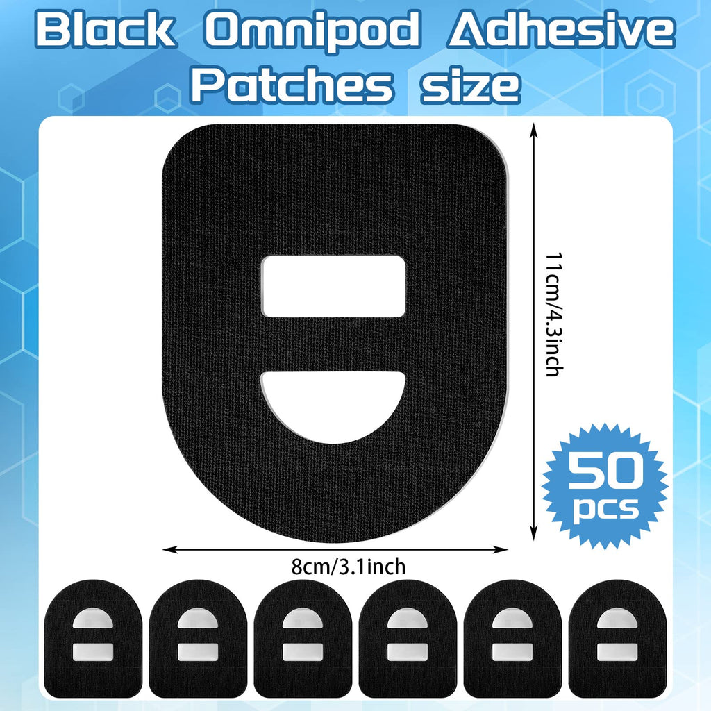 Nuanchu 50 Pieces Adhesive Patches Compatible with Omnipod 5 Shower Waterproof Pre-Cut Adhesive Overpatches with Strap Sweatproo