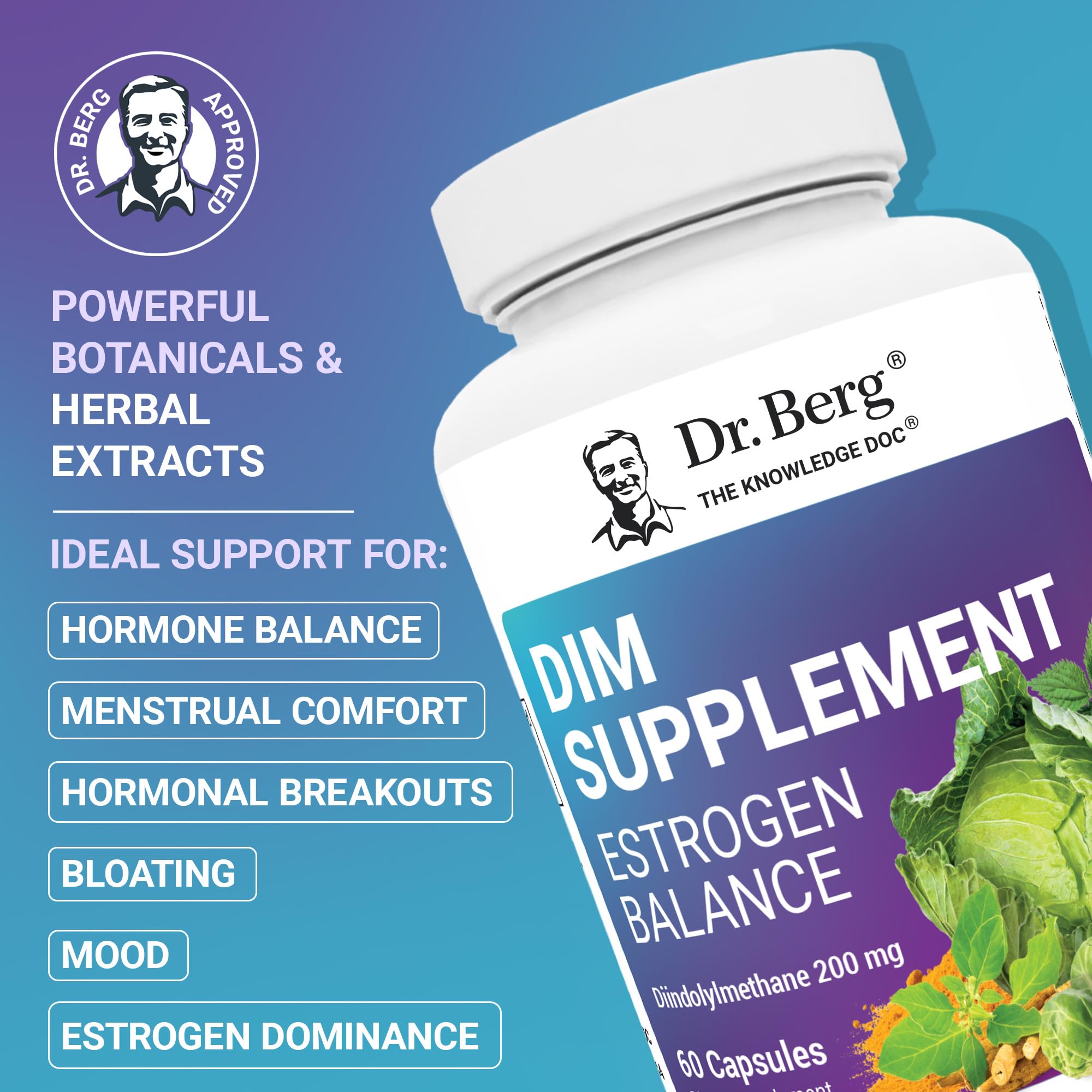 Dr. Berg DIM Supplement Estrogen Balance - Original Estrogen Supplement for Women with Diindolylmethane for Menstrual Symptoms &