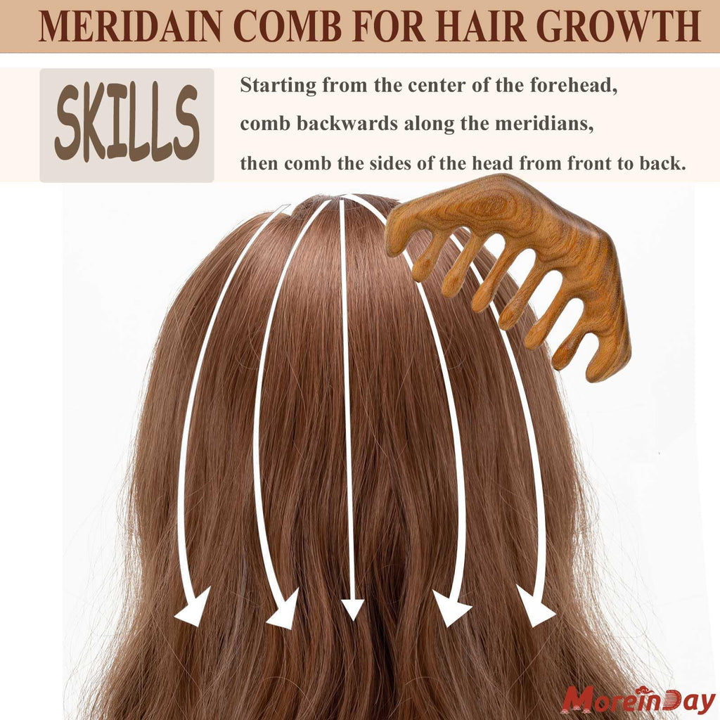 Moreinday Wooden Massage Comb, Wooden Scalp Massager, Scalp Gua Sha for Stress Relax, Loc Comb for Sisterlocks - Green Sandalwoo