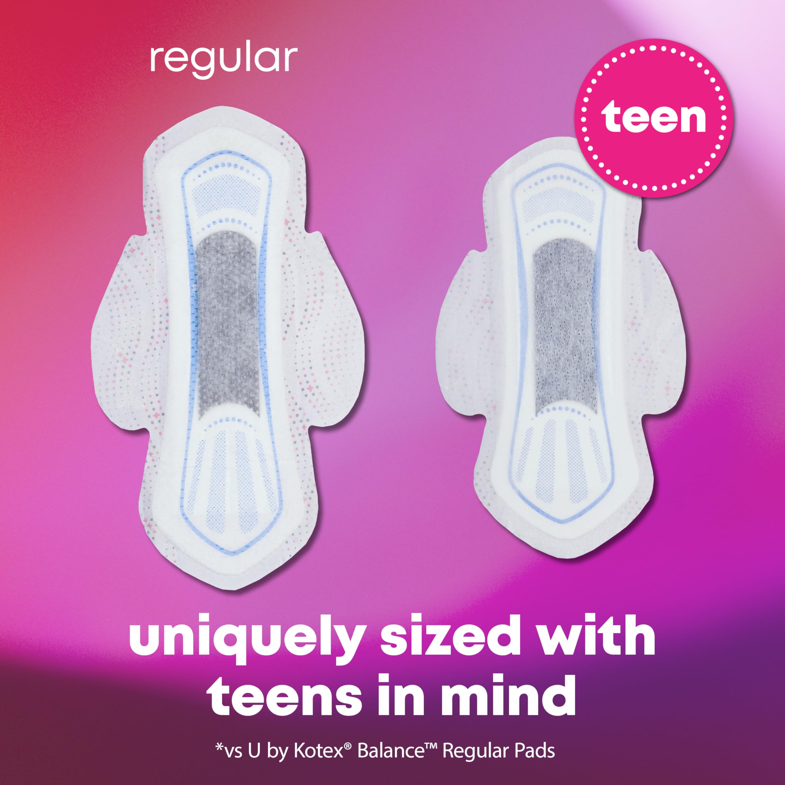 U by Kotex Balance Sized for Teens Ultra Thin Pads with Wings, Heavy Absorbency, 28 Count (Packaging May Vary)