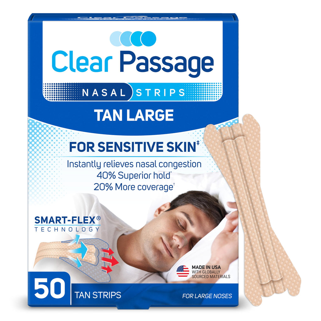 Clear Passage Nasal Strips Large, Tan, 50 ct | Works Instantly to Improve Sleep, Reduce Snoring, & Relieve Nasal Congestion Due 