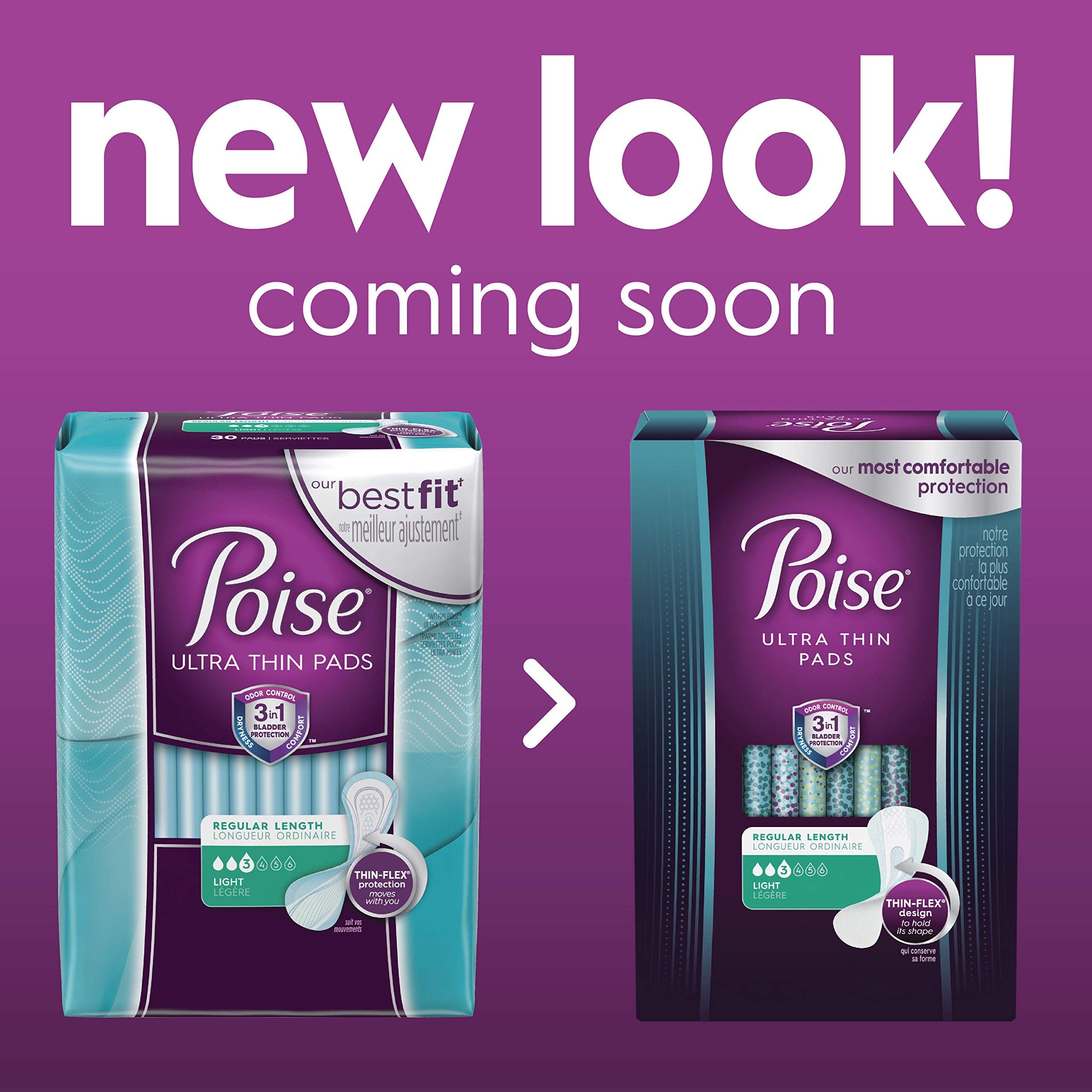 Poise Ultra Thin Incontinence Pads, Light Absorbency, Regular Length, 30 Count (Pack of 4) (Packaging May Vary)