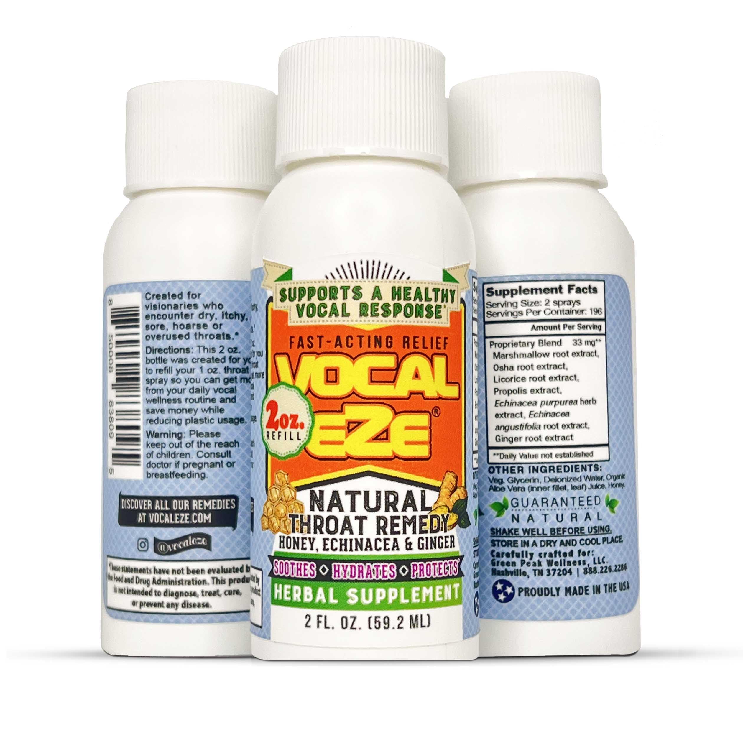 Vocal Eze 2oz. Sipper or Refill for Throat Spray | Relieve Sore, Hoarse, Fatigue, Dryness | Herbal and Natural Ingredients (No S