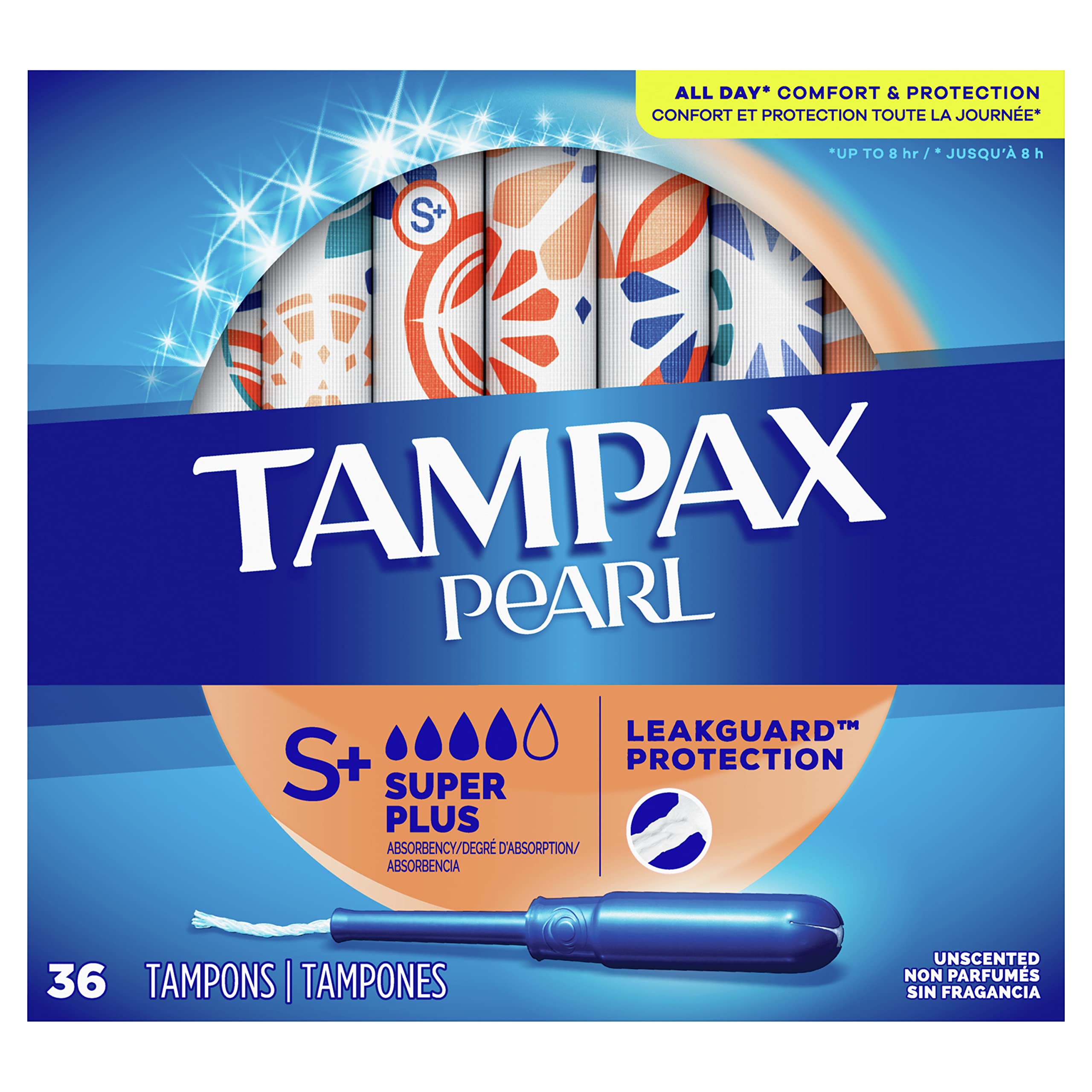Tampax Pearl Plastic Tampons, Super Plus Absorbency, Unscented, 36 Count - Pack of 2 (72 Total Count)