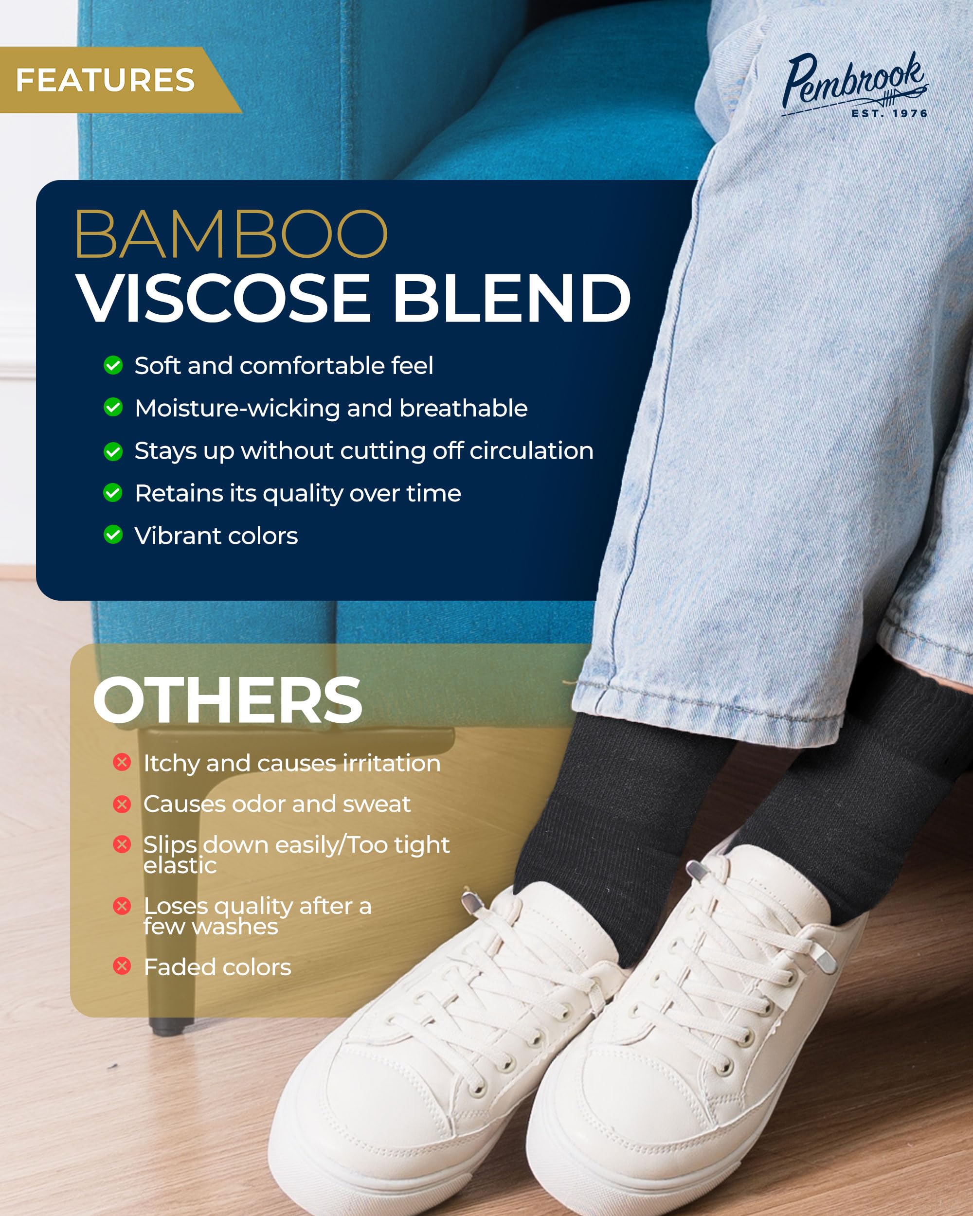 Pembrook Bamboo Viscose Diabetic Socks for Women & Men - 6 Pairs Ankle Socks for Swollen Feet | Neuropathy Socks | Ankle Neuropa