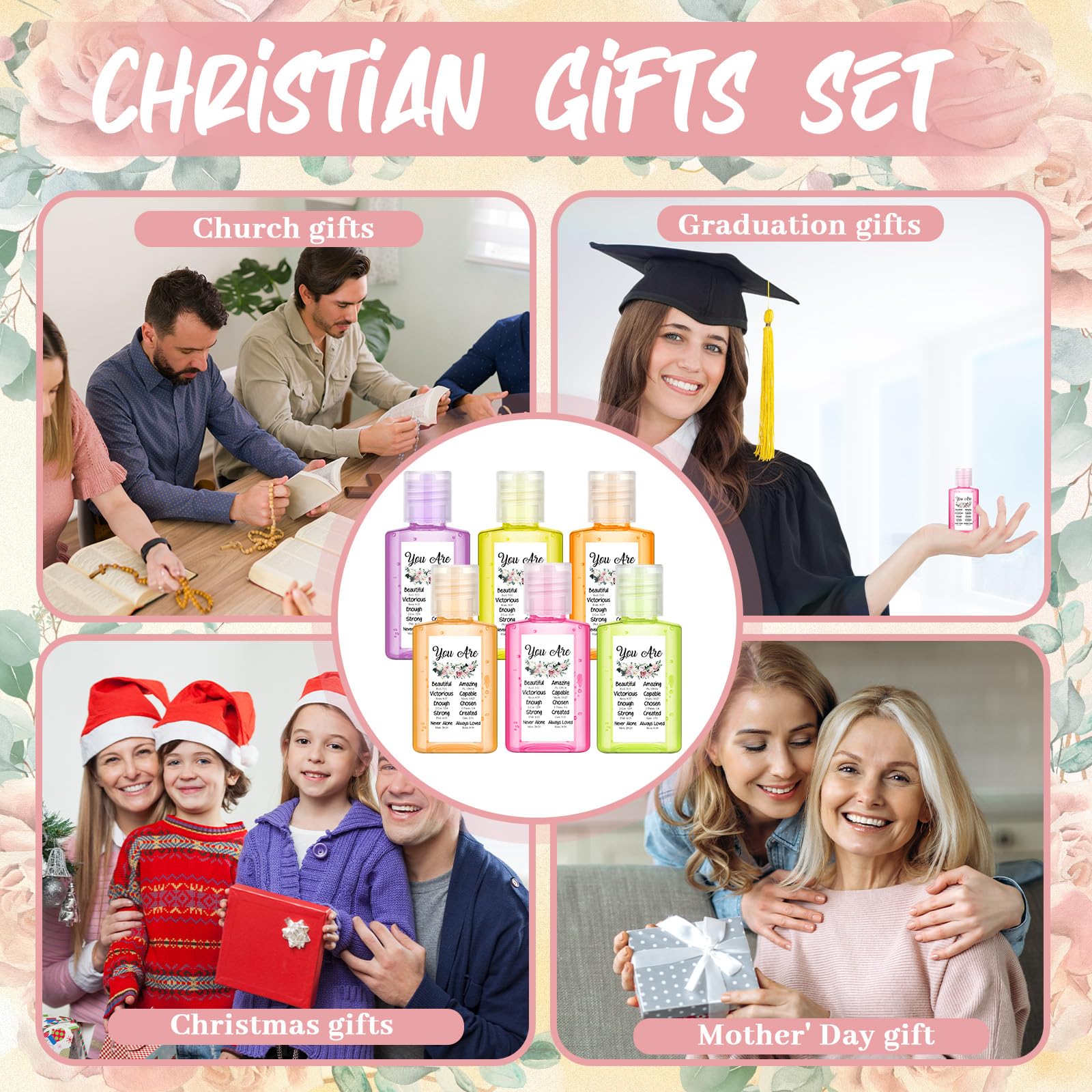 Frienda 24 Set Christian Hand Sanitizer Gift Set Bible Verse Travel Size Hand Sanitizer Christian Gift Bulk for Church Mini Hand