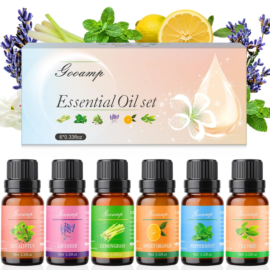 Essential Oils Set-Top 6 Organic Blends for Diffusers,Candle Making,Aromatherapy,Humidifiers,Gifts - Peppermint,TeaTree,Lavender