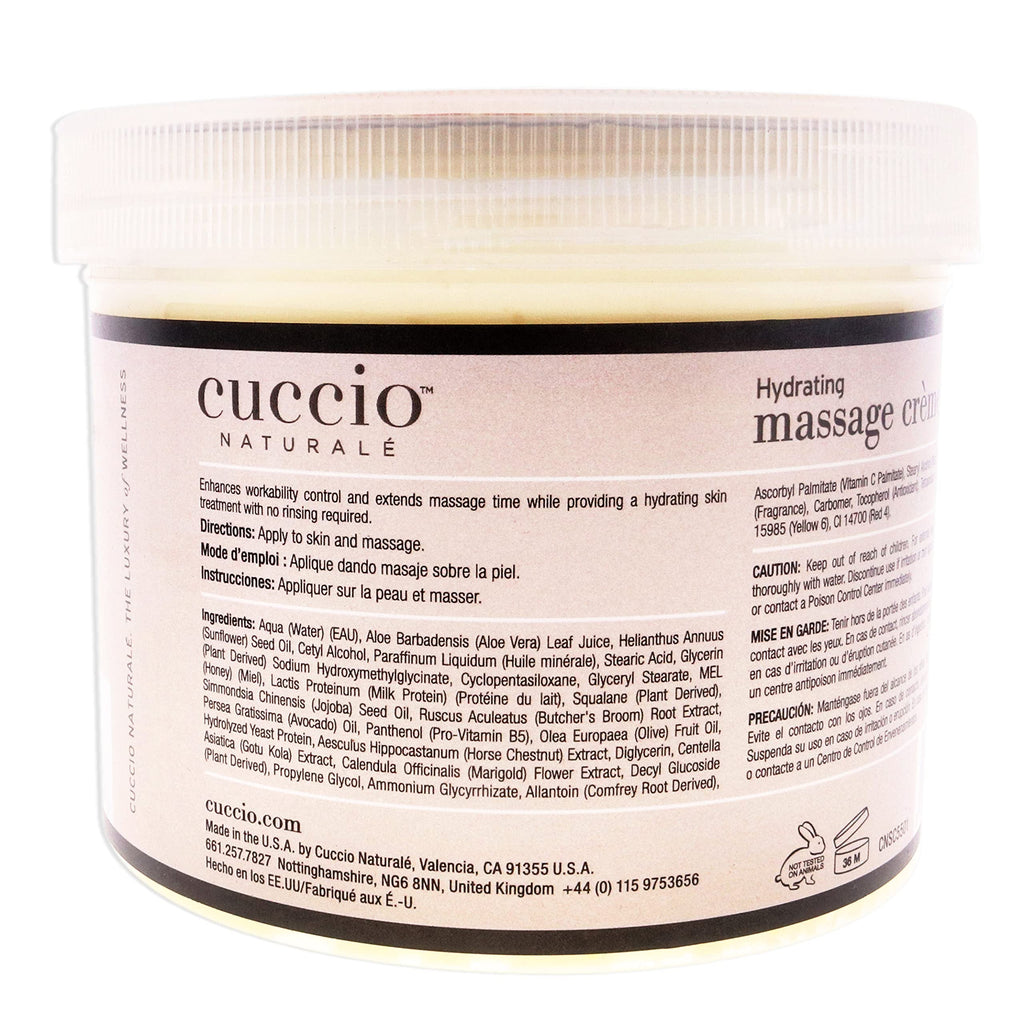 Cuccio Hydrating Massage Creme | for hands, feet or full body hydration | Mon-oily, ultra-hydrating body moisturizer