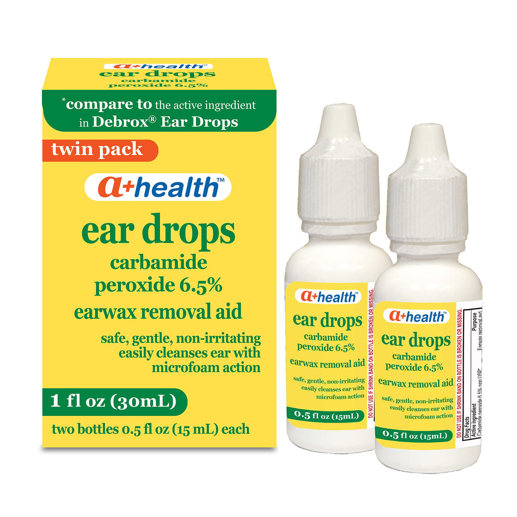 A+Health Earwax Removal Drops, Carbamide Peroxide 6.5%, Made in USA, Twin Pack, 1 fl Ounce(Two 0.5 fl oz bottles)