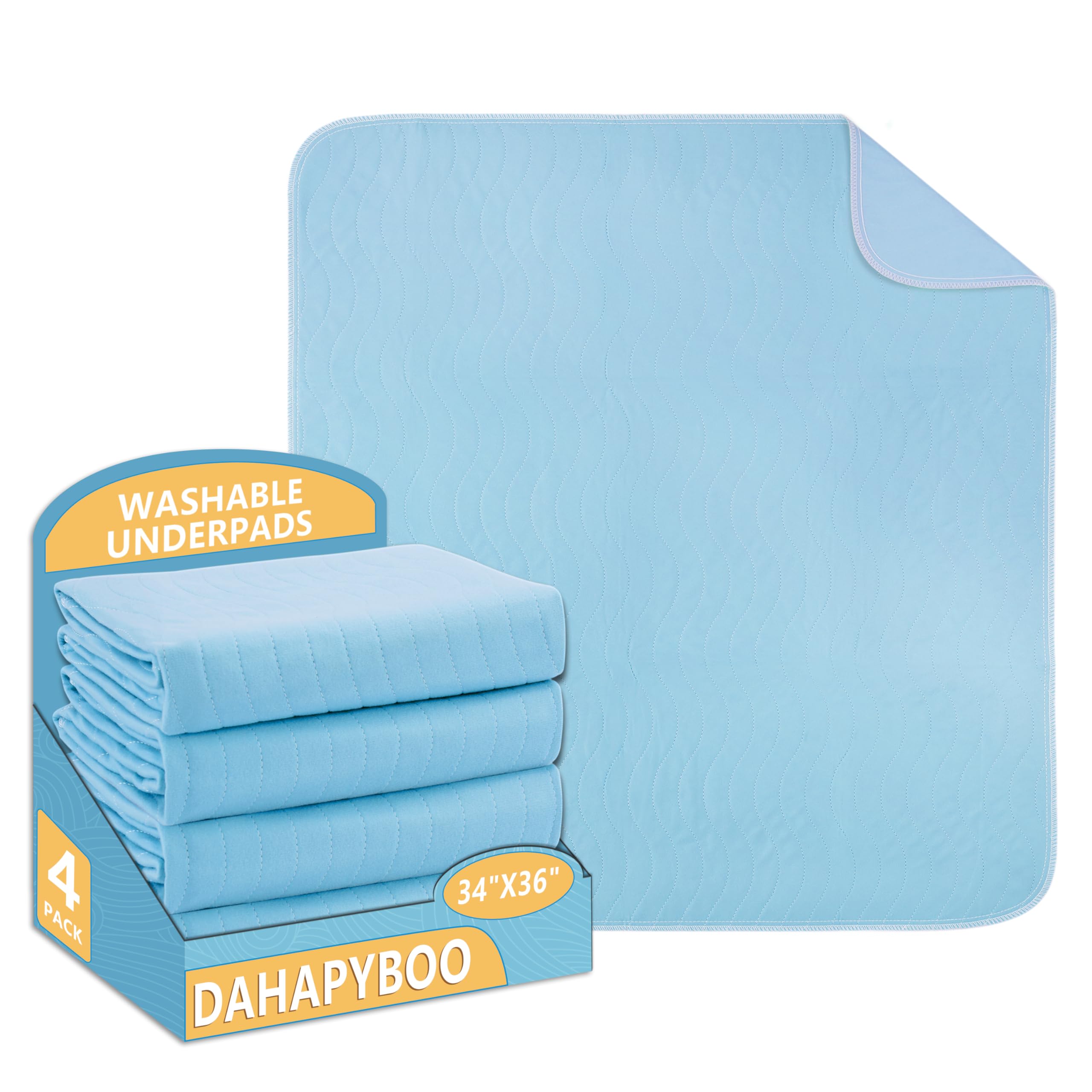 DAHAPYBOO Washable Underpads, 34   x36    4Pack Incontinence Bed Pads,Heavy Absorbency Reusable Bed Pads for Elderly,Kids,Adults