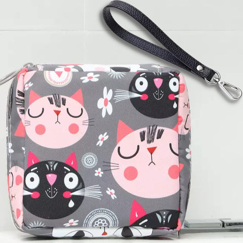 Adorable Pink Peri - Reusable Sanitary Napkin Pads Storage Bag Portable for Women Girls | Made of Nylon + Water Resistance + Reu