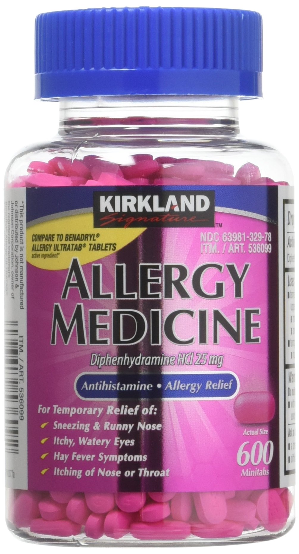 Kirkland Signature Diphenhydramine Hci 25 Mg Allergy Medicine & Antihistaminecompare to Active Ingredient of Benadryl Allergy Ge