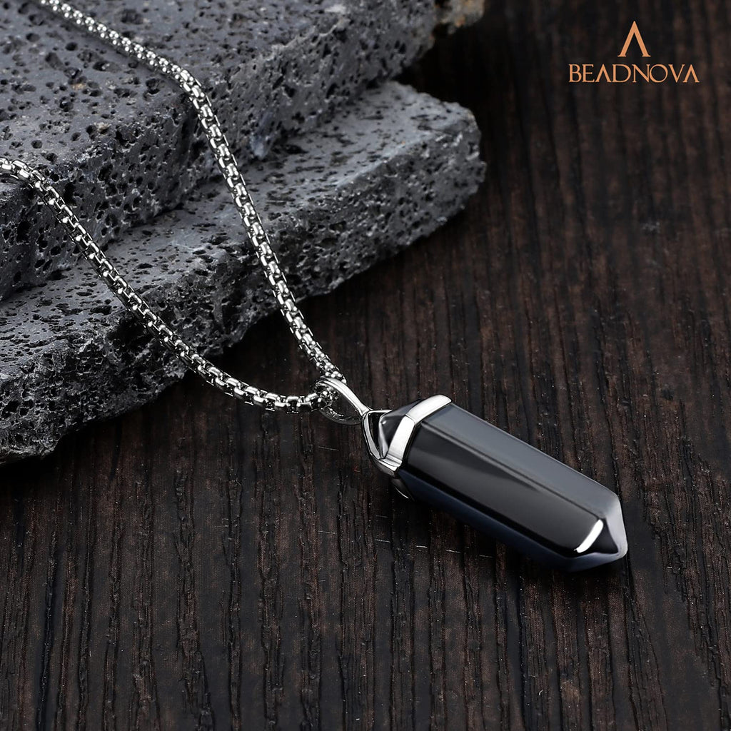 BEADNOVA Hematite Necklace Gemstone Crystal Necklace for Women Healing Stone Pendant Jewelry for Men Pendulum Divination Hexagon
