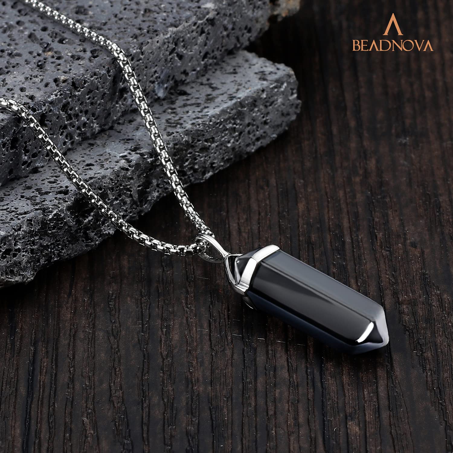BEADNOVA Hematite Necklace Gemstone Crystal Necklace for Women Healing Stone Pendant Jewelry for Men Pendulum Divination Hexagon