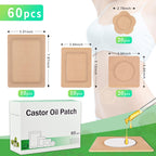60 Pcs Castor Oil Pack Wrap & Patches 4 Sizes Disposable Self-Adhesive Organic Cotton Pads for Belly Button, Stomach, Joints, Un