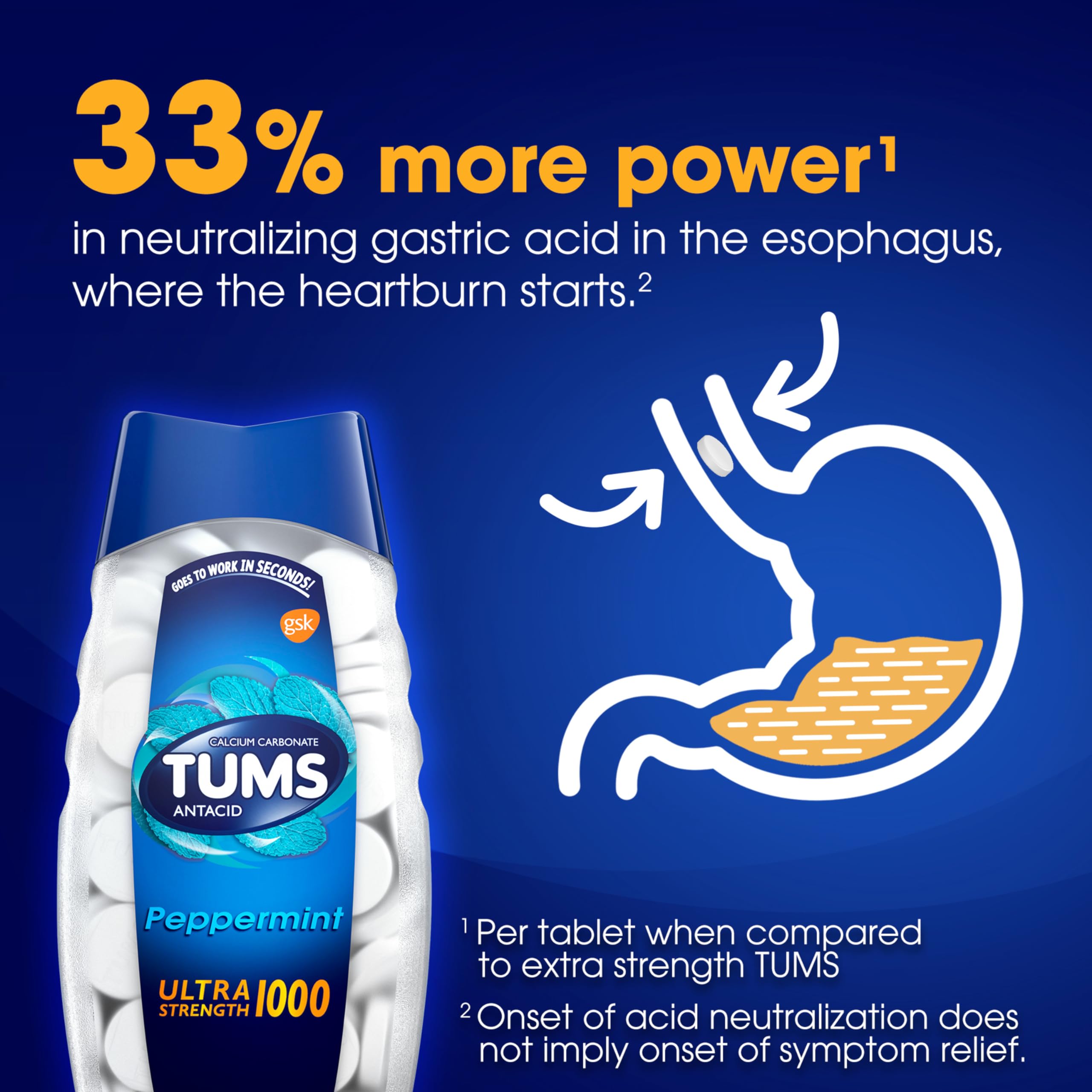 TUMS Ultra Strength Chewable Antacid Tablets for Heartburn Relief, Peppermint - 160 Count