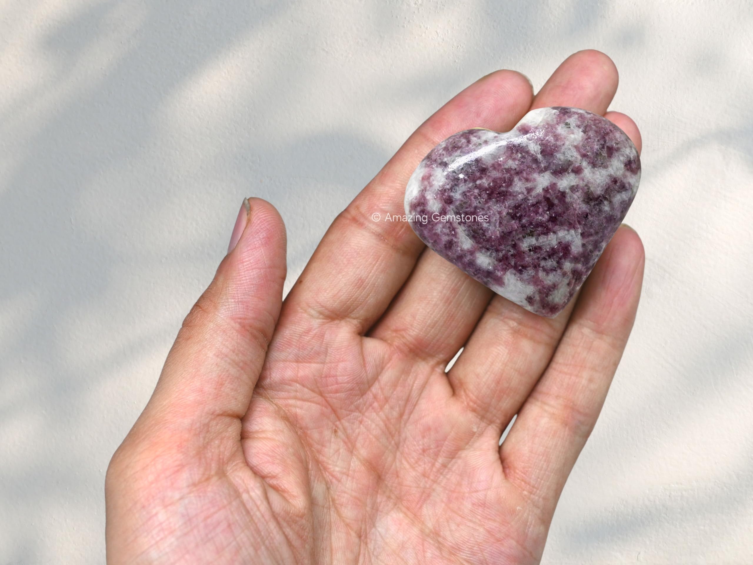 Lepidolite Crystal Heart Palm Stone - Pocket Massage Worry Stone for Natural Body Chakra Balancing, Reiki Healing and Crystal Gr