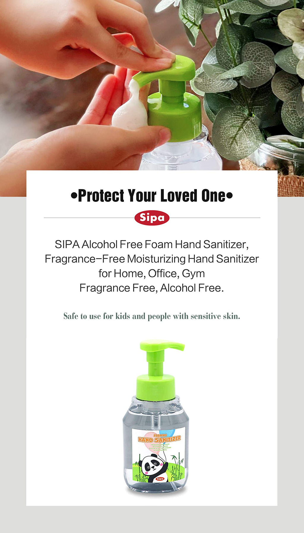 SIPA Foaming Hand Sanitizer 10.8oz (320ml), Alcohol-Free, Fresh Scent, Moisturizing Hand Perfect for Sensitive Skin Non-sticky,