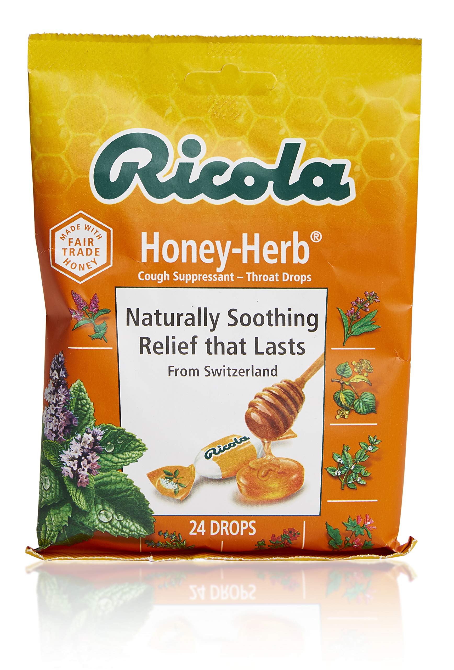 Ricola Honey Herb Herbal Cough Suppressant Throat Drops, 24ct Bag (Pack of 3)