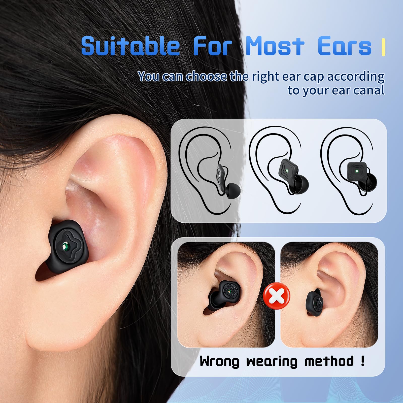 Yukezer Ear Plugs for Sleeping Noise Cancelling, 45 dB Reusable Noise Cancelling Silicone Earplugs with 8 Ear Tips, Suitable for