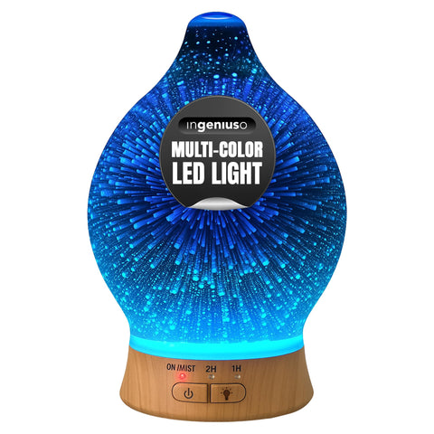 Aromatherapy Essential Oil Diffuser for Therapeutic Oils, w/ 3D Glass Vase | Cool Mist Difusor for Bedroom | LED Color Light Dis