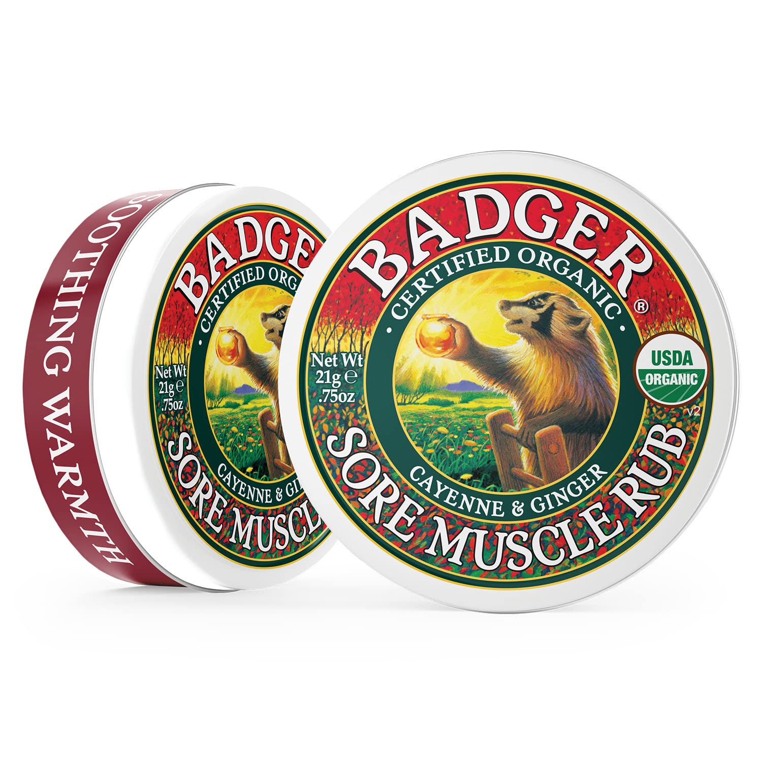 Badger Sore Muscle Rub, 100% Organic Sore Muscle Cream, Cayenne & Ginger Warming Sore Muscle Relief, Recovery & Relaxation, Long