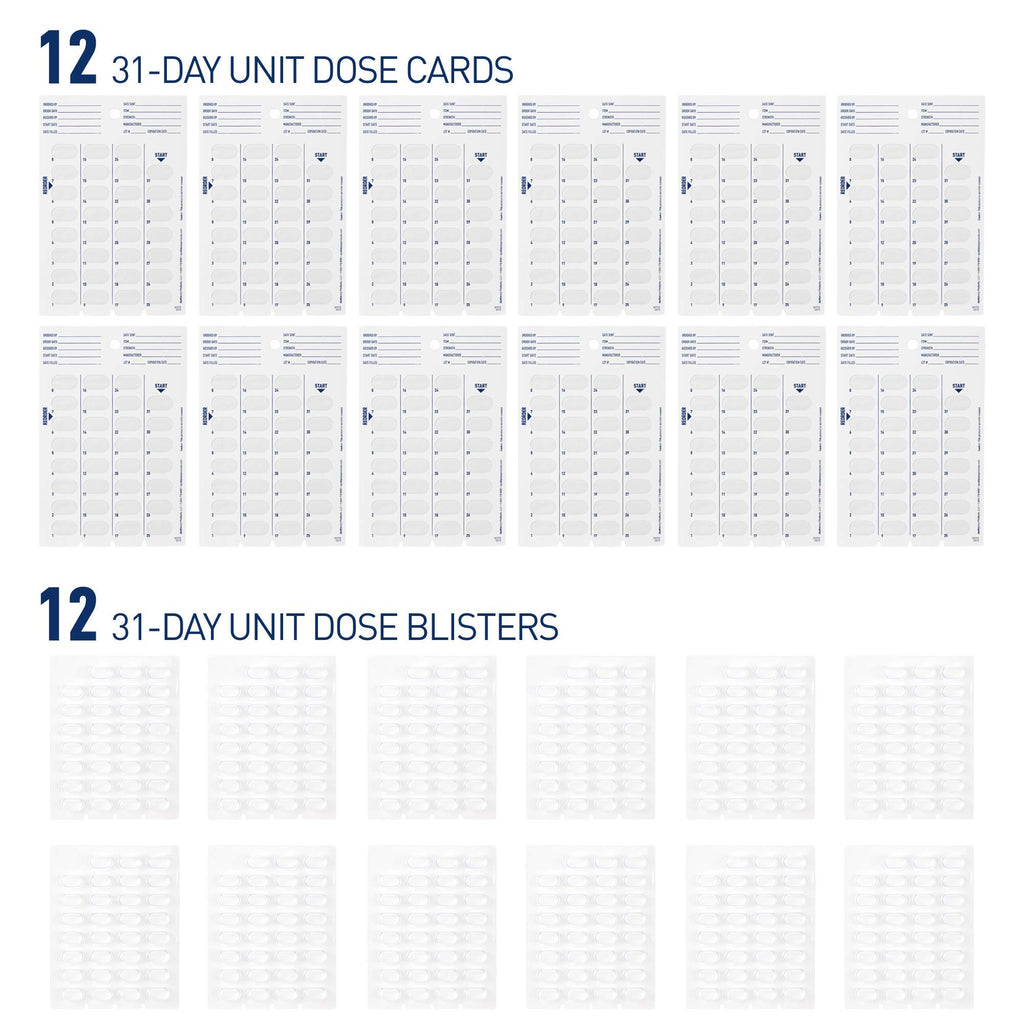 Ezy Dose Disposable (31-Day) Pill, Medicine, Vitamin Organizer Box | Monthly Planner Refill Pack | Kit includes 12 Cards and Bli