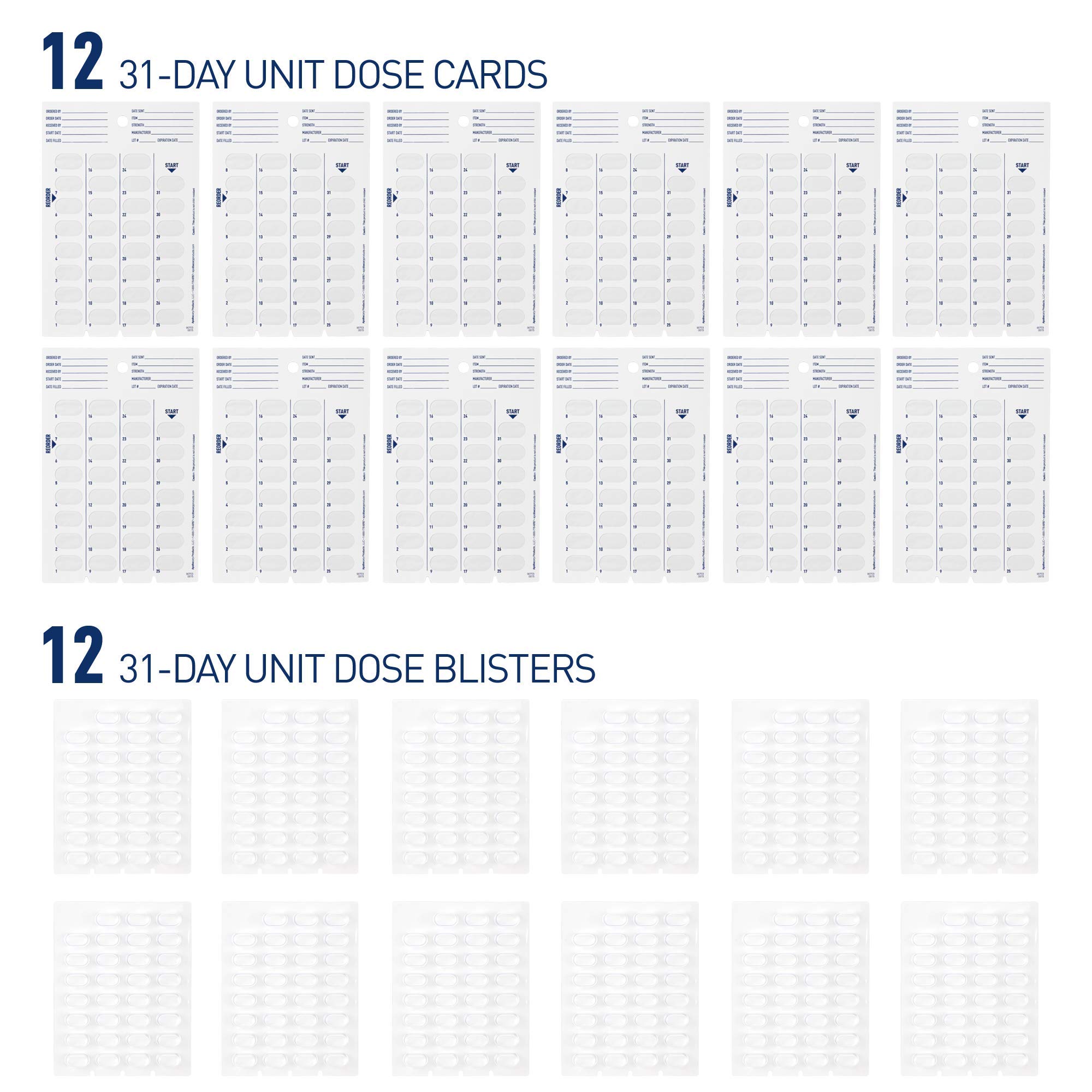 Ezy Dose Disposable (31-Day) Pill, Medicine, Vitamin Organizer Box | Monthly Planner Refill Pack | Kit includes 12 Cards and Bli