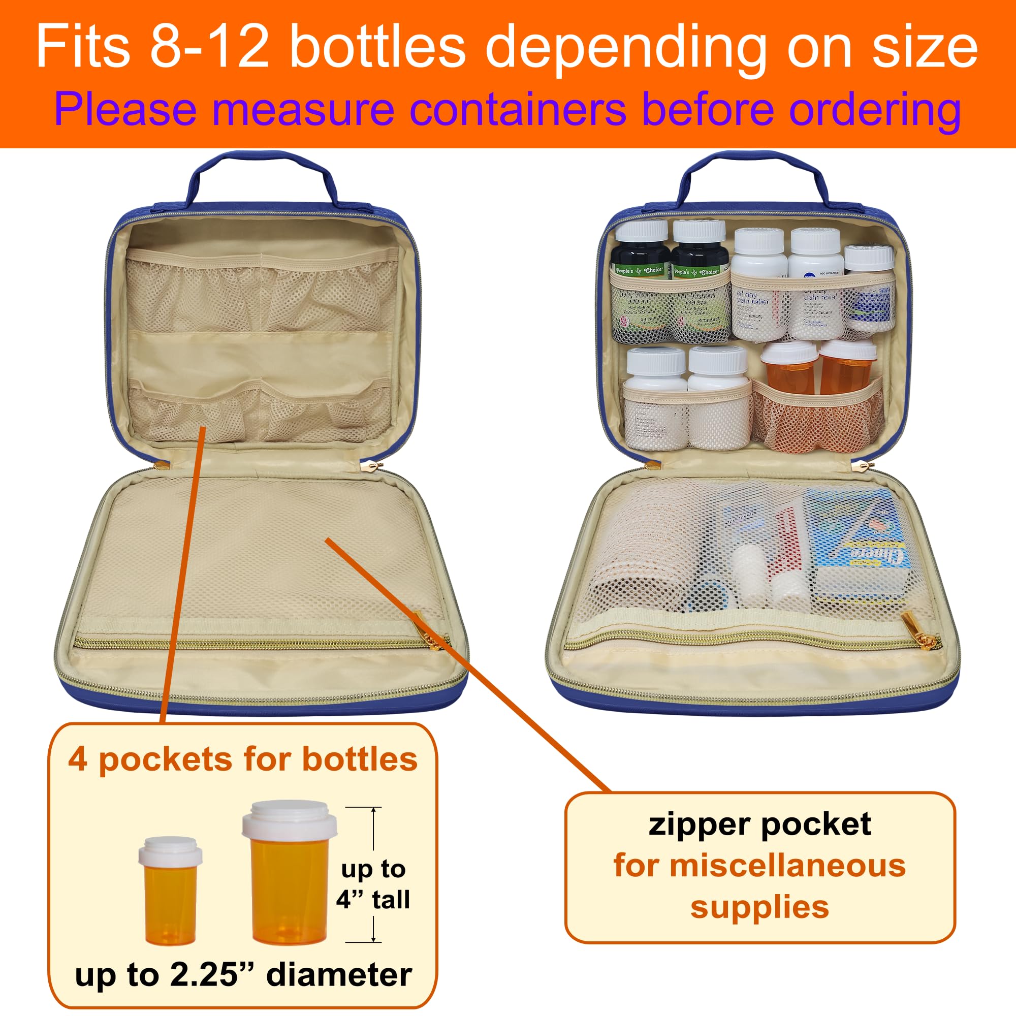 StarPlus2 Medium Pill Bottle Organizer, Medicine Bag, Case, Carrier for Medications, Vitamins, and Medical Supplies - Travel Med