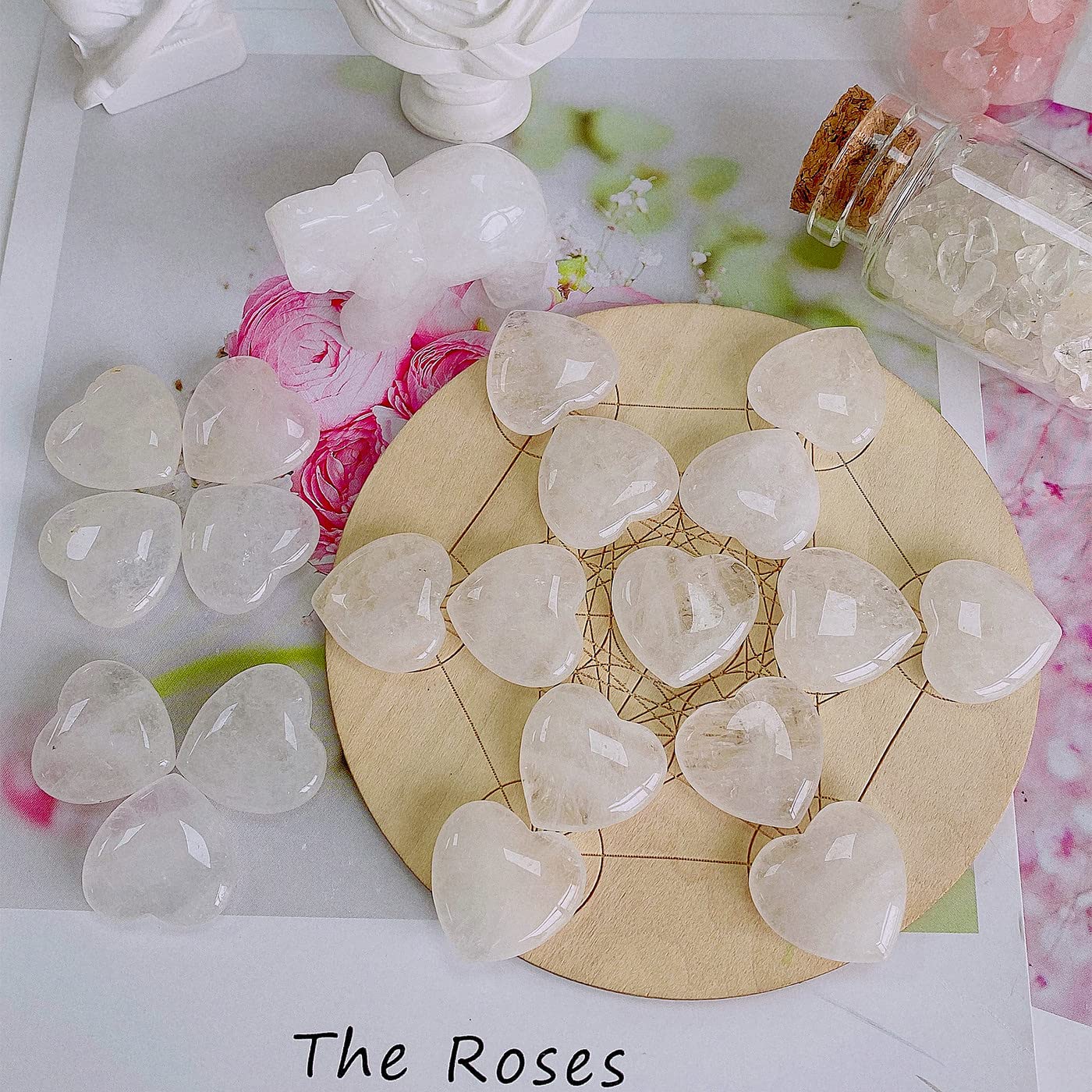 20 PCS Clear Crystal Heart Healing Crystals Cute Polished Crystal Mini Pocket Stones Natural Palm Love Gemstones Set Bulk Wholes