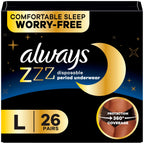 Always ZZZs Disposable Period Underwear, Size L, Absorbs 5X More Than an Ultra Thin Overnight Pad, Comfortable Sleep Worry-Free 