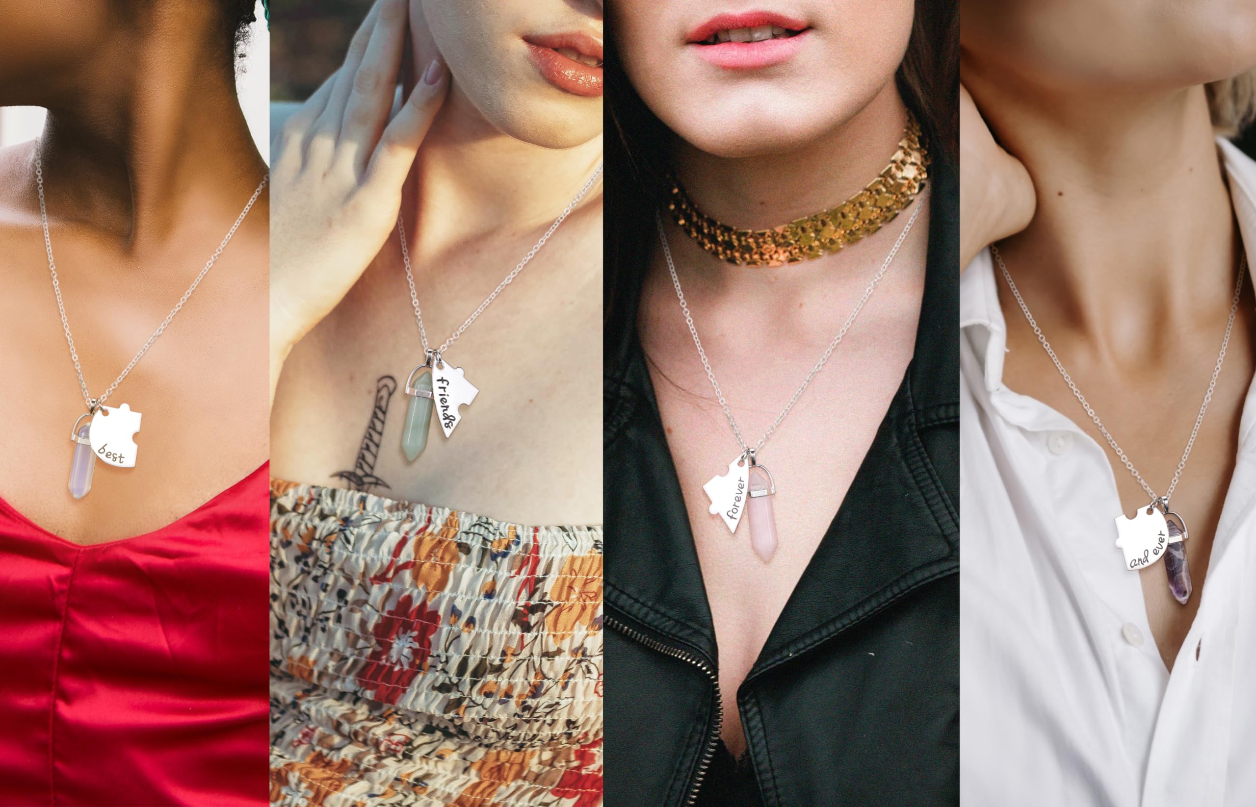 PESOENTH BFF Best Friend Necklace for 4- Healing Crystal Friendship Necklaces BFF Gifts Women Matching Heart Best Friends Foreve