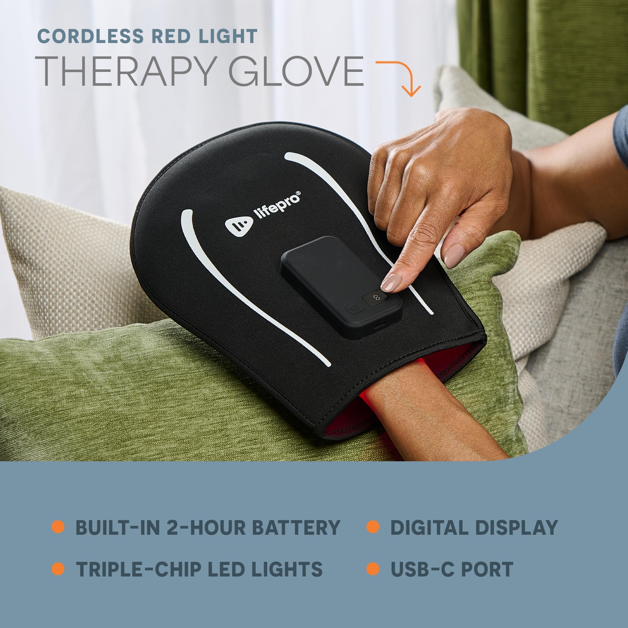 LifePro Allevaglove Pro Red Light Therapy Glove, Rechargeable LED Near Infrared Light Therapy Device for Hand Stiffness and Pain