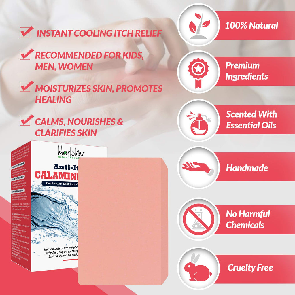 Natural Instant Itch Relief Soap Bar - Calming Calamine Soap for Itchy Skin, Bug Insect Mosquito or Ant Bite, Eczema, Poison Ivy